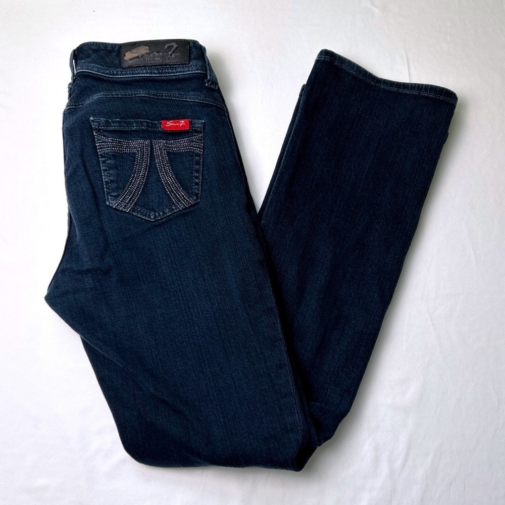 Seven7 Womens Slim Boot Jeans Dark Indigo Size 4P Stretch Low Rise Denim Y2K